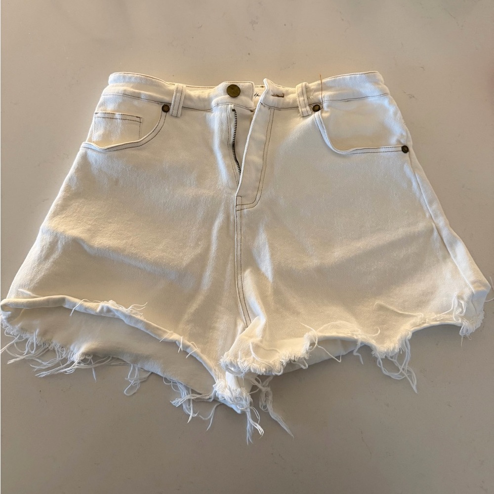 Frayed Hem White Denim Shorts